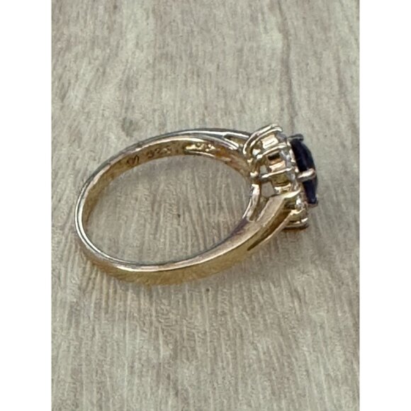 24K Gold Plated Sterling Silver Ring Blue CZ Size 8 - Picture 9 of 9